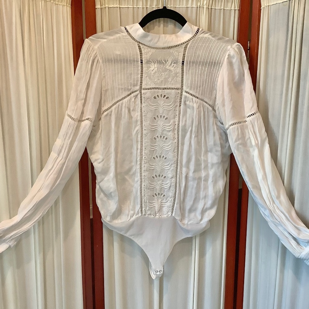 Free People Intimately Womens White Thong Bodysuit Embroidered Size XS